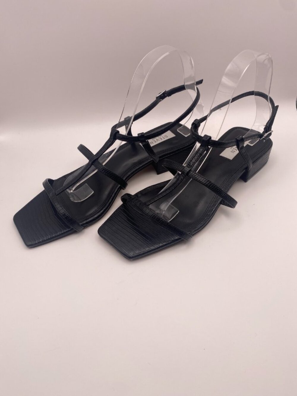 Steven Madden Womens Hapi Caged Black Croc Strap Heel Sandal  Sz 9